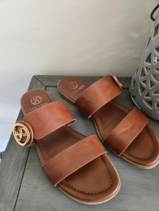 Sam&Libby Shoes - Sam&Libby Brown Leather Double-Strap Slide Sandals Sz 7.5